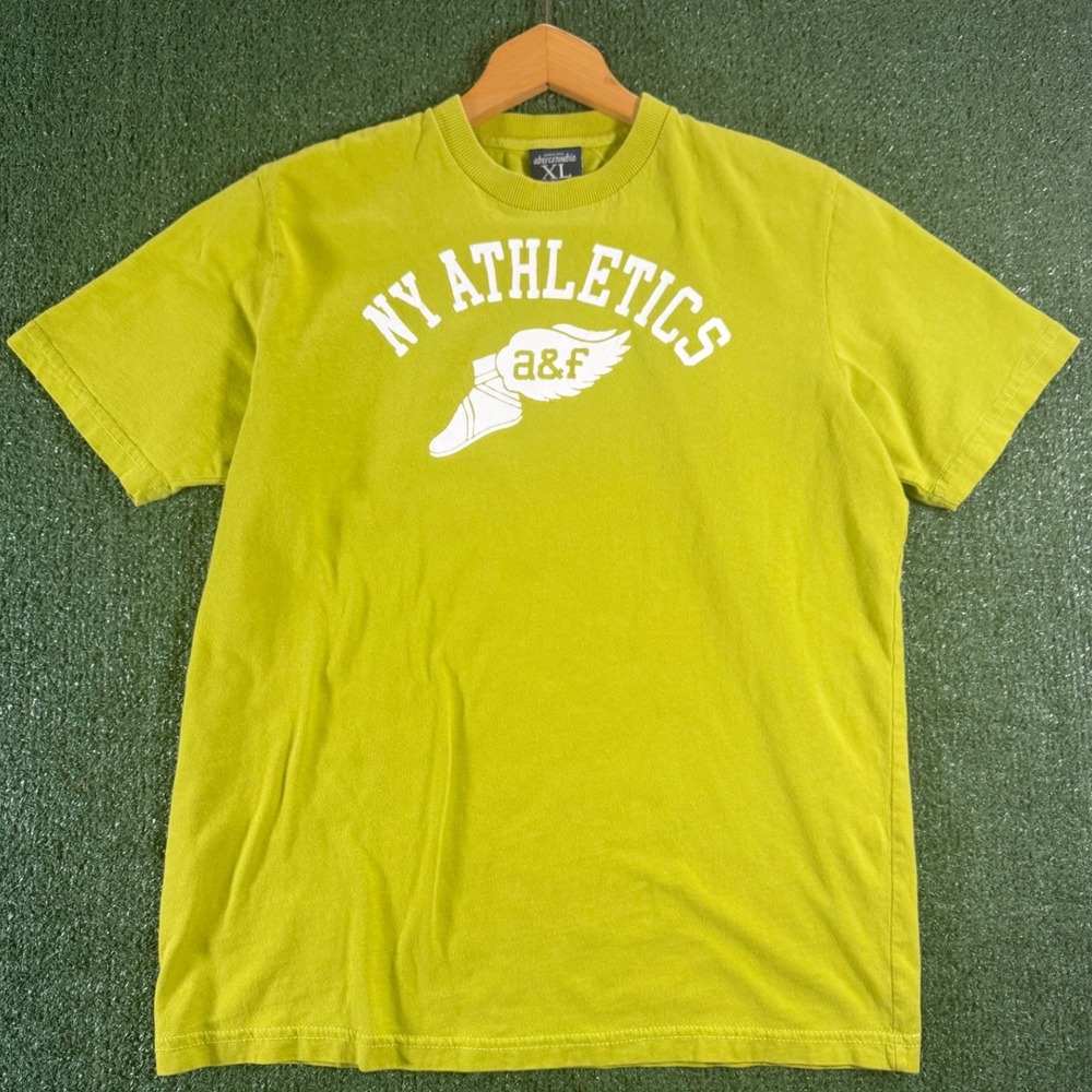 Abercrombie Graphic Tee Mens XL Lime Green Good NY Athletics Winged Foot Cotton - Picture 1 of 6